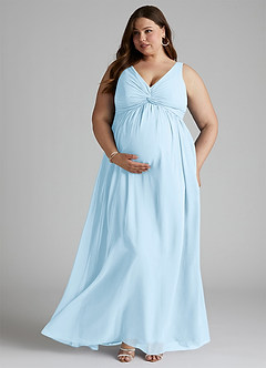 Azazie Yetta Maternity Bridesmaid Dresses A-Line V-Neck Gathered Chiffon Floor-Length Dress image7