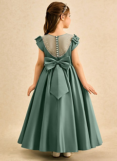 Azazie Toffee Abiti da Ragazza di Fiori Abito Stile Principessa in Raso Opaco Fiocco Eucalipto image1