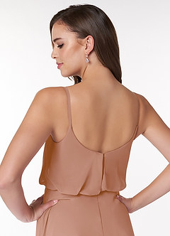 Azazie Lupe Vestidos de damas de honor Vestido de Champán Rosado de Gasa de Corte en A con Cuello redondo image6