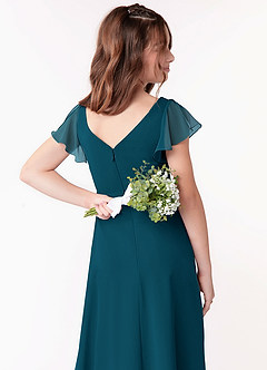 Azazie Omari Junior Ink Blue A-Line Ruched Chiffon Dress image3