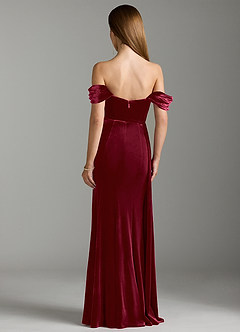 Azazie Amyra Bridesmaid Dresses Burgundy Sheath Off the Shoulder Velvet Convertible Dress image10