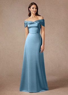 Azazie Amelia Kleider für die Brautmutter A-Linie Schulterfrei Stretch-Satin Kleid Stahlblau image1