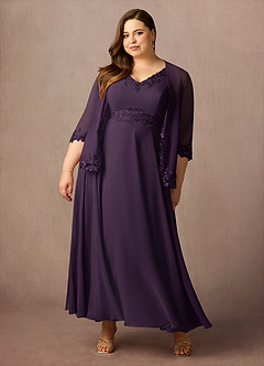 Azazie Devana Mother of the Bride Dresses Plum A-Line Sequins Chiffon Dress image12