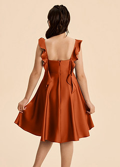 Azazie Kira Junior Burnt Orange A-Line Ruched Stretch Satin Dress image2