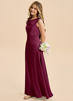 Azazie Kiki Junior Mulberry A-Line Bow Stretch Satin Dress image3