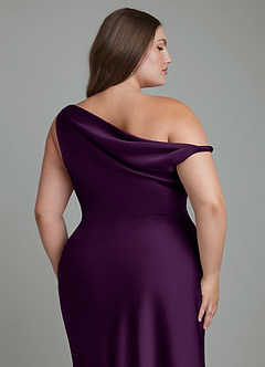 Azazie Emerson Bridesmaid Dresses Grape Mermaid Off the Shoulder Stretch Satin Dress image13