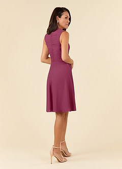 Azazie Theron Kleider für die Brautmutter A-Linie V-Hals Gefaltet Chiffon Kleid Maulbeerrot image8