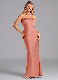 Azazie Lusinda Vestidos de damas de honor Vestido de Coral de Satén Elástico de Corte Sirena con Sin tirantes image3