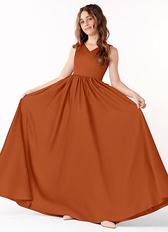 Azazie Hathaway Junior A-Linie Schleifen Matte Satin Kleid Gebranntes Orange image1