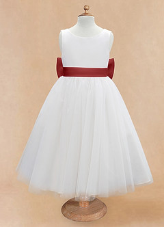 Azazie Kavi Flower Girl Dresses Ivory Rust A-Line Bow Matte Satin Dress image7