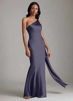 Azazie Galinda Suknie dla druhen Syrena Jedno ramię Satyna elastyczna Do ziemi Sukienka image5