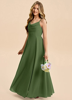 Azazie Gia Junior Olive A-Line Pleated Chiffon Dress image3