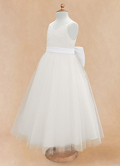 Azazie Lea Flower Girl Dresses White A-Line Spaghetti Strap Tulle Dress image11