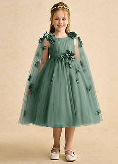 Azazie Staria Abiti da Ragazza di Fiori Abito Principessa in Tulle Increspato Eucalipto image6