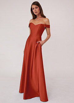 Barbie ♥ Azazie Bridesmaid Dresses Rust A-Line Off the Shoulder Stretch Satin Convertible Dress image3