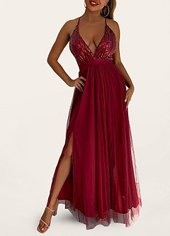 Sweep Of Romance Burgundy Sequin Maxi Dress Dresses | Azazie