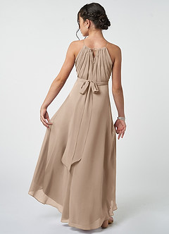 Azazie Oaklynn Junior Taupe A-Line Pleated Chiffon Dress image3