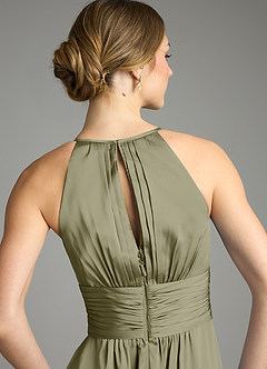 Azazie Bonnie Bridesmaid Dresses Pistachio A-Line Pleated Stretch Satin Dress image6