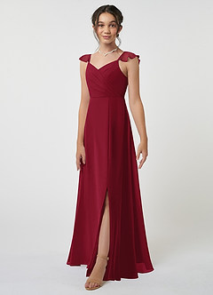 Azazie Amada Junior Burgundy A-Line Ruched Chiffon Dress image3