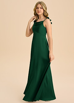 Azazie Gumdrop Junior Robe Empire en Satin extensible Plissée Vert Foncé image5