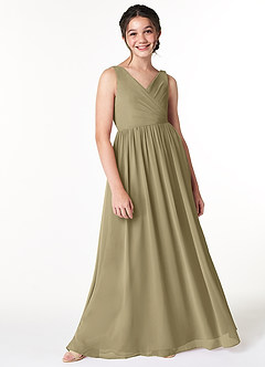 Azazie Sawyer Junior Moss Green A-Line Pleated Chiffon Dress image3
