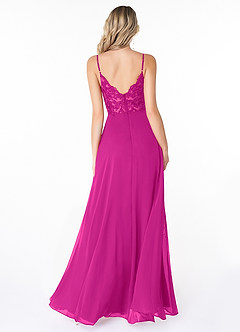 Azazie Lena Bridesmaid Dresses Fuchsia A-Line Lace Chiffon Dress image2