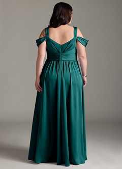 Azazie Lianne Bridesmaid Dresses Peacock A-Line Off the Shoulder Stretch Satin Dress image10