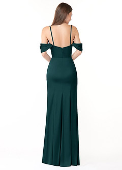 Azazie Amyra Bridesmaid Dresses Pine Sheath Off the Shoulder Stretch Satin Convertible Dress image7