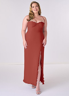 Barbie ♥ Azazie Bridesmaid Dresses Terracotta Sheath Corset Chiffon Dress image6