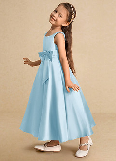 Azazie Lindy Flower Girl Dresses Sky Blue A-Line Pleated Matte Satin Dress image9