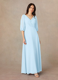 Azazie Bronwyn Mother of the Bride Dresses Sky Blue A-Line V-Neck Ruched Chiffon Dress image2
