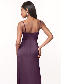 Azazie Maci Bridesmaid Dresses Plum A-Line V-Neck Pleated Stretch Satin Dress image7
