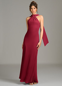 Azazie Cassiana Bridesmaid Dresses Burgundy Mermaid Pleated Chiffon Dress image4
