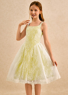 Azazie Cubbie Girls Formal Blumenmädchenkleider A-Linie Spitze Kleid Kanarienvogel image3