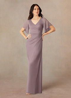 Azazie Selah Mother of the Bride Dresses Dusk A-Line V-Neck ruched Mesh Dress image1