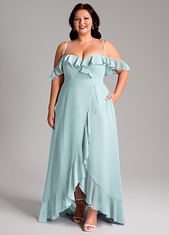 Azazie Lyra Vestidos de madrinha de casamento Vestido Névoa de Chiffon de Linha A com Conversível image16