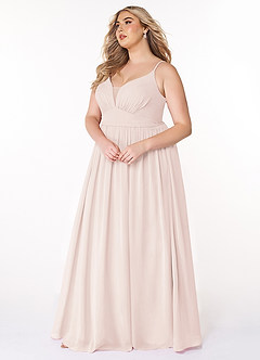 Azazie Rayna Robes de demoiselle d'honneur Robe Trapèze en Mousseline de soie Col V plissé Rose Pétale image9