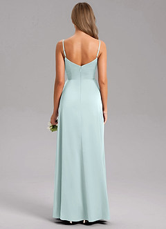 Azazie Azuree Bridesmaid Dresses Sea Glass A-Line Pleated Stretch Satin Dress image2