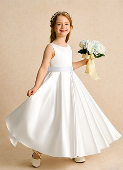 Azazie Cherry Blumenmädchenkleider Ballkleid Plissee Matte Satin Kleid Elfenbein Weiß image3