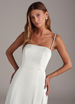 Azazie Wren Brudtärnklänningar Klä av A-Linje i Stretch Satin Axelbandslös Vit Konvertibel image2