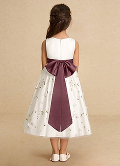 Azazie Pollie Flower Girl Dresses Ivory Sangria A-Line Bow Tulle Dress image6