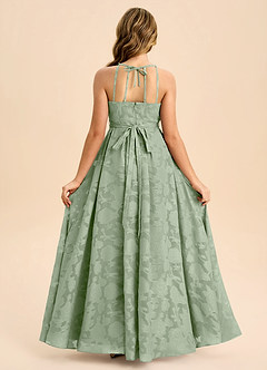 Azazie Arianthe Junior Dusty Sage A-Line Pleated Floral Burnout Dress image1