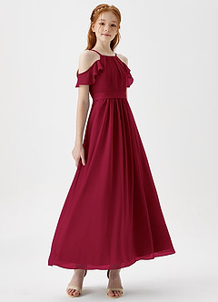 Azazie Chaya Junior Burgundy A-Line Off the Shoulder Chiffon Dress image6