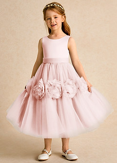 Azazie Vola vestidos de niña de las flores Vestido de Rosa Rubor de Tul de Princesa con Sin mangas image5
