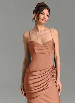 Azazie Zorah Abiti da Damigella Abito Convertibile Sirena in Raso Elasticizzato Corsetto Bronzo image7