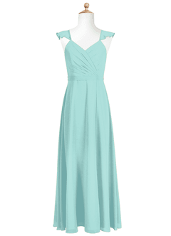 Azazie Emily Junior Aqua A-Line Ruched Chiffon Dress image5