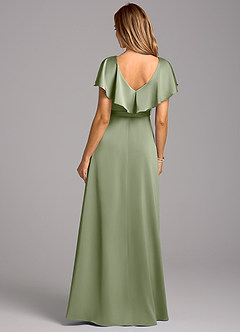Azazie Lainey Bridesmaid Dresses Pistachio A-Line with Pockets Stretch Satin Dress image2