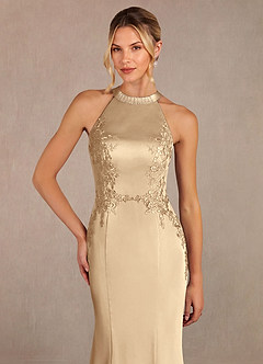 Azazie Tyra Final Sale Champagne Mermaid Lace Stretch Satin Dress image4