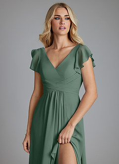 Azazie Omari Vestidos de damas de honor Vestido de Eucalipto de Gasa de Corte en A image5