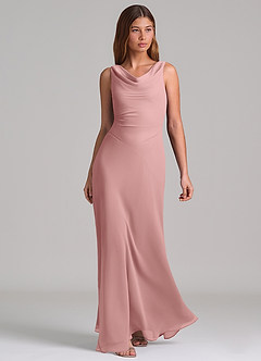 Azazie Nerine Brudtärnklänningar Klä av A-Linje i Chiffong Plisserad Dammig Ros image1